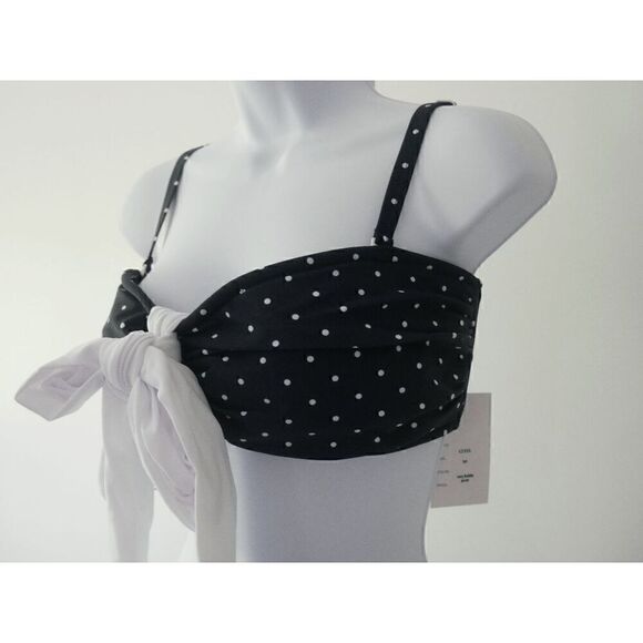 Unique Vintage Pin Dot Pin-Up Rialto Bikini Top Navy & White M - Picture 4 of 6
